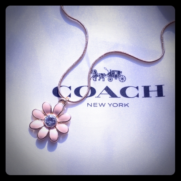 Coach Pave Daisy Flower Charm Gold Plated Necklace - Picture 3 of 7